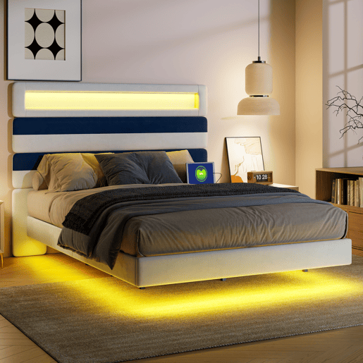Cama 140x190cm, USB, LED, Cama jovem, Cama individual Cama 140x190cm, USB, LED, Cama jovem, Cama individual