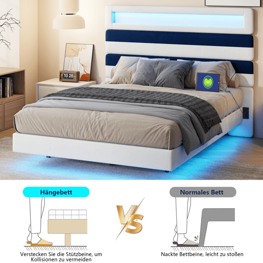 Cama 140x190cm, USB, LED, Cama jovem, Cama individual Cama 140x190cm, USB, LED, Cama jovem, Cama individual