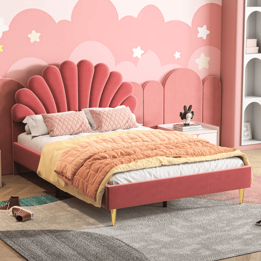 Cama 140x200cm, veludo, formato flor, cama de casal, cama menina, cama criança, adolescente (vermelho) Cama 140x200cm, veludo, formato flor, cama de casal, cama menina, cama criança, adolescente (vermelho)