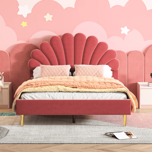 Cama 140x200cm, veludo, formato flor, cama de casal, cama menina, cama criança, adolescente (vermelho) Cama 140x200cm, veludo, formato flor, cama de casal, cama menina, cama criança, adolescente (vermelho)