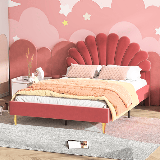 Cama 140x200cm, veludo, formato flor, cama de casal, cama menina, cama criança, adolescente (vermelho) Cama 140x200cm, veludo, formato flor, cama de casal, cama menina, cama criança, adolescente (vermelho)