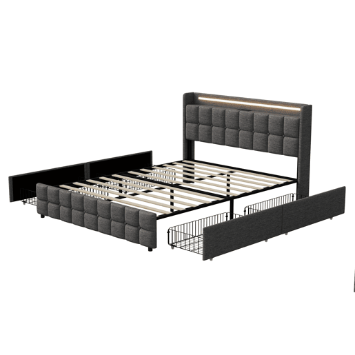 Cama 160x200cm,USB,LED,4 gavetas,cama de casal