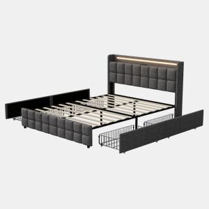 Cama 160x200cm,USB,LED,4 gavetas,cama de casal