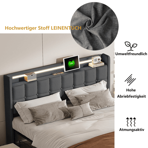 Cama 160x200cm,USB,LED,4 gavetas,cama de casal