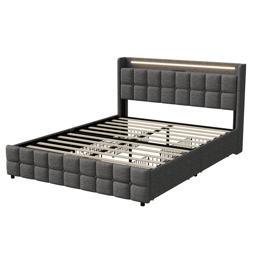 Cama 160x200cm,USB,LED,4 gavetas,cama de casal