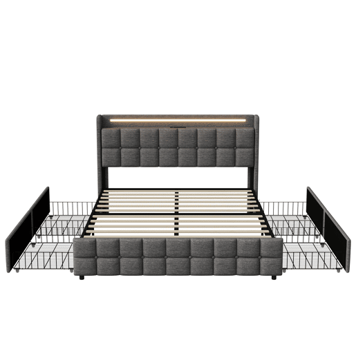 Cama 160x200cm,USB,LED,4 gavetas,cama de casal