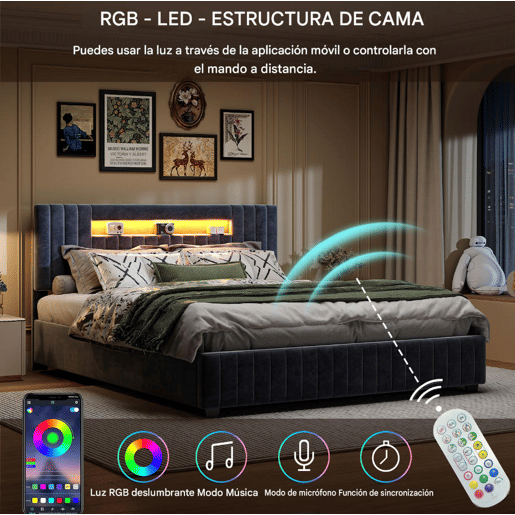 Cama 160x200cm, LED, cama de casal, cama jovem, cama funcional, cama de molas hidrĂ¡ulica Cama 160x200cm, LED, cama de casal, cama jovem, cama funcional, cama de molas hidrĂ¡ulica
