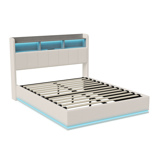 Cama 160x200cm, cama jovem, LED, USB, cama de casal, cama com caixa de arrumação, cama metálica Cama 160x200cm, cama jovem, LED, USB, cama de casal, cama com caixa de arrumação, cama metálica