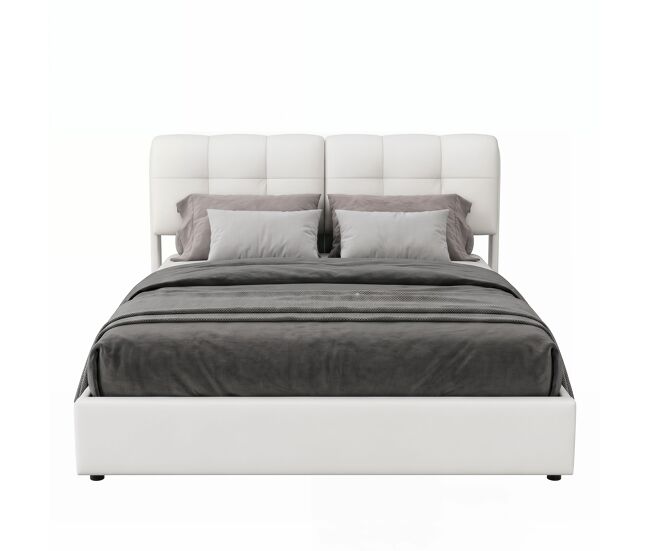 Cama 140x200cm, led, cama de matrimonio, color beige