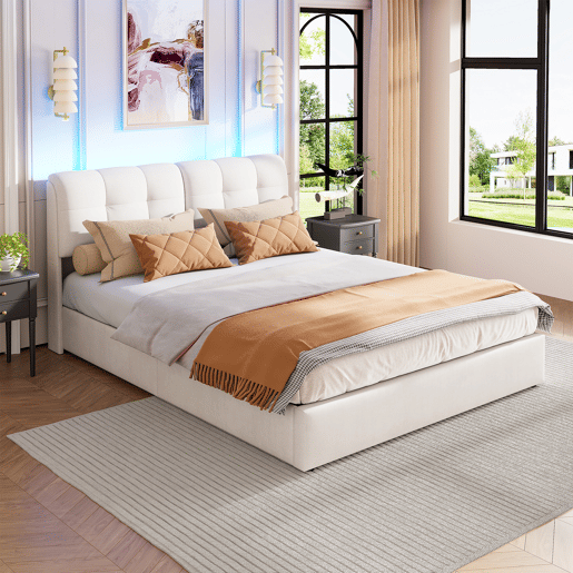 Cama 140x200cm, LED, cama de casal, cor bege Cama 140x200cm, LED, cama de casal, cor bege