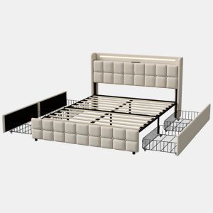 Cama 180x200cm,USB,LED,4 gavetas,cama de casal