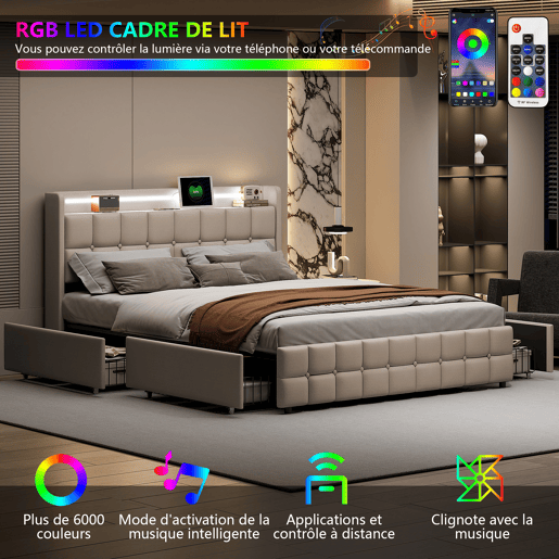 Cama 180x200cm,USB,LED,4 gavetas,cama de casal Cama 180x200cm,USB,LED,4 gavetas,cama de casal