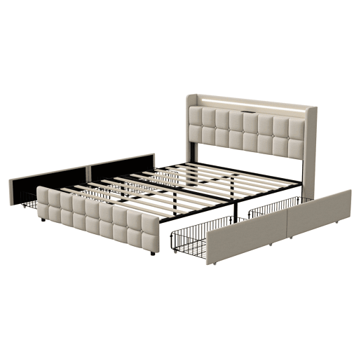 Cama 180x200cm,USB,LED,4 gavetas,cama de casal Cama 180x200cm,USB,LED,4 gavetas,cama de casal