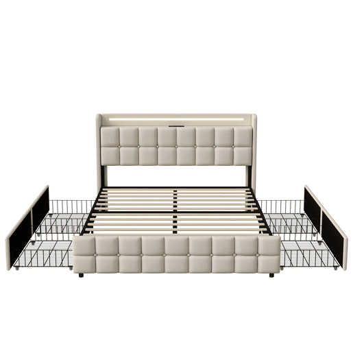 Cama 180x200cm,USB,LED,4 gavetas,cama de casal Cama 180x200cm,USB,LED,4 gavetas,cama de casal