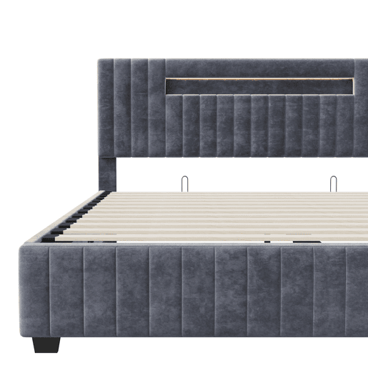 Cama 140x200cm, LED, cama de casal, cama jovem, cama funcional, cama de molas hidráulica