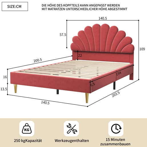 Cama estofada 140x200 cm, estrutura de cama, cama de solteiro, cama de casal Cama estofada 140x200 cm, estrutura de cama, cama de solteiro, cama de casal