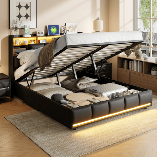 Cama 160x200cm, USB, Cama jovem, Cama de casal, LED, PU Cama 160x200cm, USB, Cama jovem, Cama de casal, LED, PU