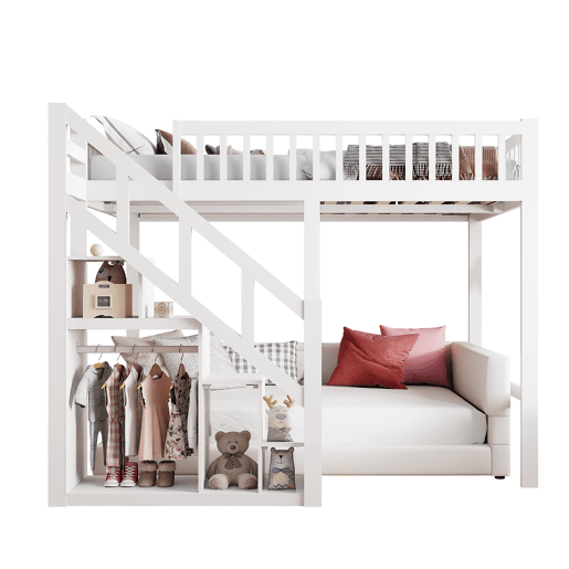 Cama 90x200cm, escada, cama de criança, escada, madeira maciça, beliche, cor branca