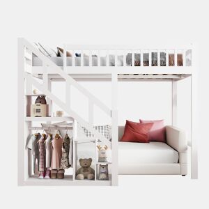 Cama 90x200cm, escada, cama de criança, escada, madeira maciça, beliche, cor branca