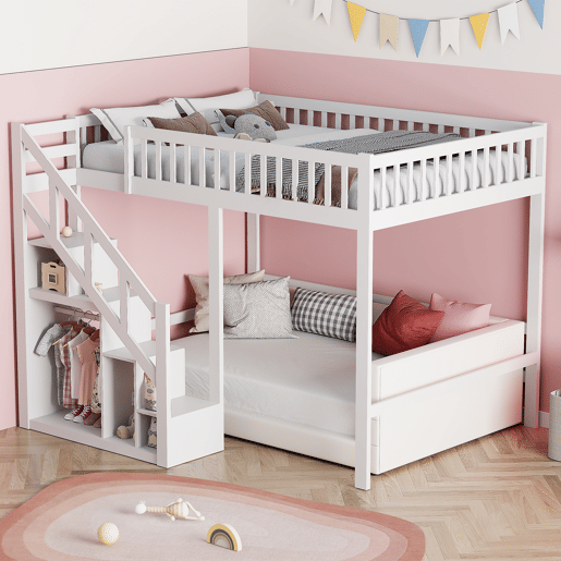 Cama 90x200cm, escada, cama de criança, escada, madeira maciça, beliche, cor branca