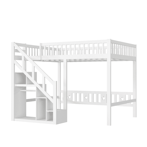 Cama 90x200cm, escada, cama de criança, escada, madeira maciça, beliche, cor branca