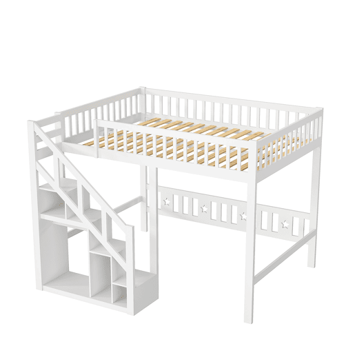 Cama 90x200cm, escada, cama de criança, escada, madeira maciça, beliche, cor branca
