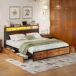 Cama con almacenamiento, cama doble, USB, LED 217x182 Cama con almacenamiento, cama doble, USB, LED 217x182 Negro