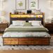 Cama con almacenamiento, cama doble, USB, LED 217x182 Cama con almacenamiento, cama doble, USB, LED 217x182 Negro