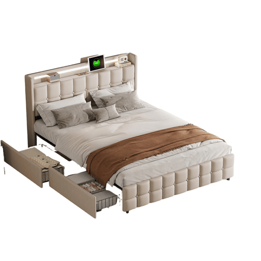 Cama 160x200cm,USB,LED,4 gavetas,cama de casal