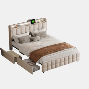 Cama 160x200cm,USB,LED,4 gavetas,cama de casal