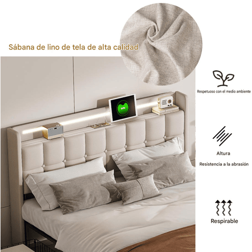Cama 160x200cm,USB,LED,4 gavetas,cama de casal