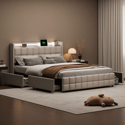 Cama 160x200cm,USB,LED,4 gavetas,cama de casal