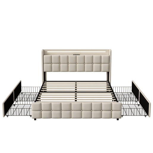 Cama 160x200cm,USB,LED,4 gavetas,cama de casal