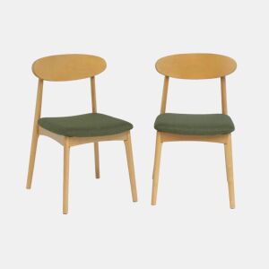 Cadeira vintage em madeira de seringueira e tecido, set de 2 Verde caqui - 50x53x80 cm