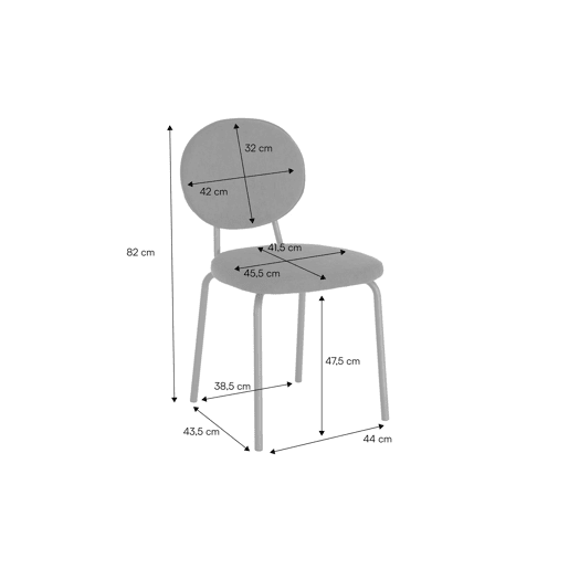 Cadeira vintage de metal revestida em tecido, set de 2 Castanho - 51x44x82 cm