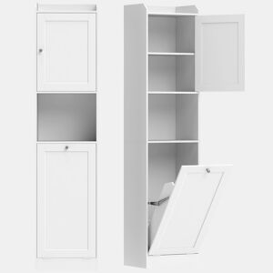HOMCOM Armário Alto para Casa de Banho com Cesto para Roupa Suja, Móvel Estreito com Compartimentos Abertos e Prateleiras Ajustáveis para Espaços Pequenos, 40x30x170 cm, Branco