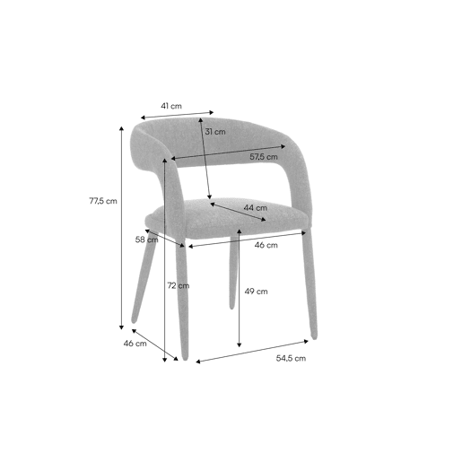 Cadeira contemporânea revestida em tecido, set de 2 Borgonha - 57.5x58x77.5 cm