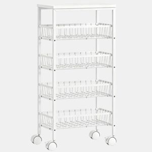 HOMCOM Carrinho Auxiliar com Rodas, Carrinho de Cozinha com 4 Cestos Amovíveis, Carga até 15 kg, Estrutura Metálica, para Sala de Jantar, Sala de Estar e Casa de Banho, 40x24x82 cm, Branco