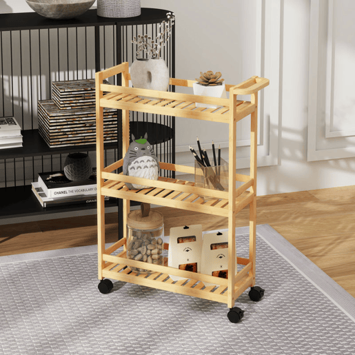 HOMCOM Carrinho Auxiliar com Rodas em Bambu, Carrinho de Cozinha Estreito de 3 Níveis com Pega, para Sala, Casa de Banho, Espaços Pequenos, 55x20x75 cm, Natural HOMCOM Carrinho Auxiliar com Rodas em Bambu, Carrinho de Cozinha Estreito de 3 Níveis com Pega, para Sala, Casa de Banho, Espaços Pequenos, 55x20x75 cm, Natural