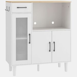 HOMCOM Aparador, Armário de Cozinha Moderno com Porta de Acrílico Gaveta Prateleira Ajustável Compartimento Aberto Aparador para Cozinha Sala de Jantar 80x34x91 cm Branco