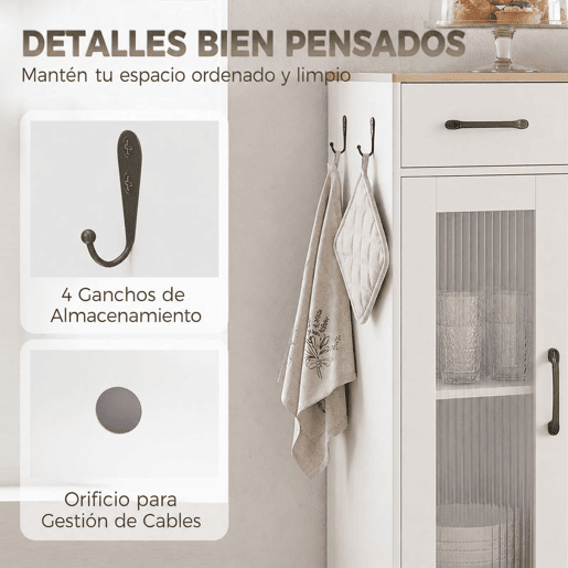 HOMCOM Aparador, Armário de Cozinha Moderno com Porta de Acrílico Gaveta Prateleira Ajustável Compartimento Aberto Aparador para Cozinha Sala de Jantar 80x34x91 cm Branco