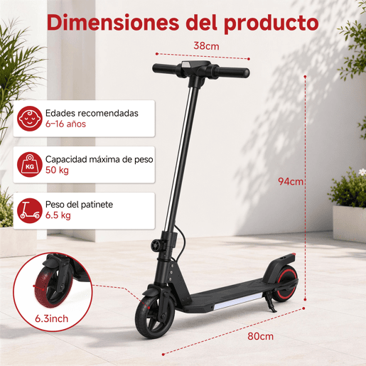 Trotinete elétrica infantil ORYXEARTH dobrável com travão duplo, ecrã LED e luzes, velocidade máxima 16 kmh Trotinete elétrica infantil ORYXEARTH dobrável com travão duplo, ecrã LED e luzes, velocidade máxima 16 kmh