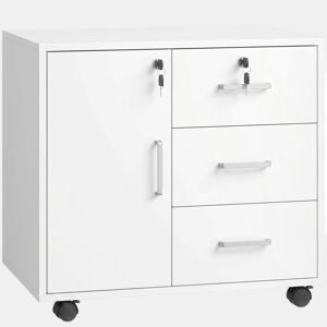 HOMCOM Móvel para Impressora com Rodas, Mesa com Porta e 3 Gavetas, Fechaduras, Prateleira Ajustável, Arquivador Móvel para Escritório, 60x40x56 cm, Branco
