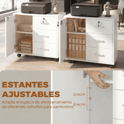 HOMCOM Móvel para Impressora com Rodas, Mesa com Porta e 3 Gavetas, Fechaduras, Prateleira Ajustável, Arquivador Móvel para Escritório, 60x40x56 cm, Branco HOMCOM Móvel para Impressora com Rodas, Mesa com Porta e 3 Gavetas, Fechaduras, Prateleira Ajustável, Arquivador Móvel para Escritório, 60x40x56 cm, Branco