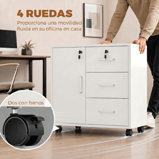HOMCOM Móvel para Impressora com Rodas, Mesa com Porta e 3 Gavetas, Fechaduras, Prateleira Ajustável, Arquivador Móvel para Escritório, 60x40x56 cm, Branco HOMCOM Móvel para Impressora com Rodas, Mesa com Porta e 3 Gavetas, Fechaduras, Prateleira Ajustável, Arquivador Móvel para Escritório, 60x40x56 cm, Branco