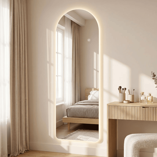 HOMCOM Espelho de Corpo Inteiro com Luzes, 120x40 cm, Espelho de Parede Arqueado, Sem Moldura, 3 Temperaturas de Cor, Brilho Ajustável, Função Memória, para Quarto, Sala, Transparente HOMCOM Espelho de Corpo Inteiro com Luzes, 120x40 cm, Espelho de Parede Arqueado, Sem Moldura, 3 Temperaturas de Cor, Brilho Ajustável, Função Memória, para Quarto, Sala, Transparente