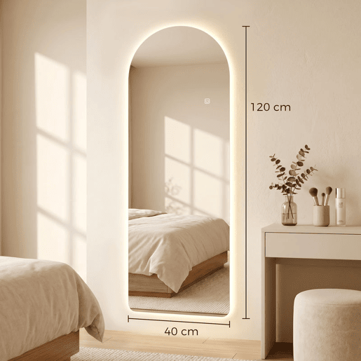 HOMCOM Espelho de Corpo Inteiro com Luzes, 120x40 cm, Espelho de Parede Arqueado, Sem Moldura, 3 Temperaturas de Cor, Brilho Ajustável, Função Memória, para Quarto, Sala, Transparente HOMCOM Espelho de Corpo Inteiro com Luzes, 120x40 cm, Espelho de Parede Arqueado, Sem Moldura, 3 Temperaturas de Cor, Brilho Ajustável, Função Memória, para Quarto, Sala, Transparente