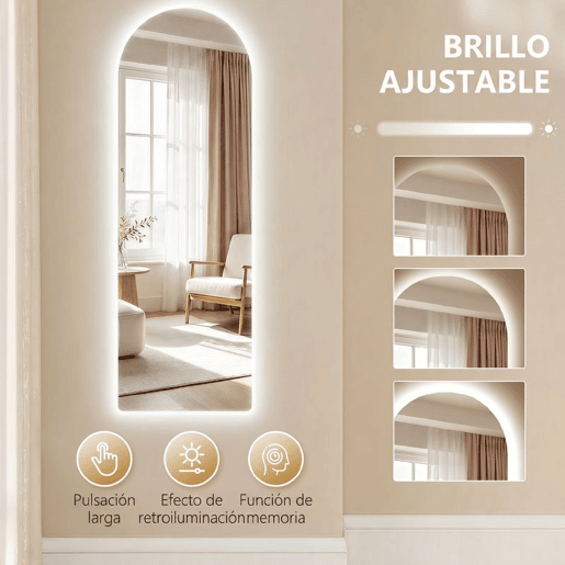 HOMCOM Espelho de Corpo Inteiro com Luzes, 120x40 cm, Espelho de Parede Arqueado, Sem Moldura, 3 Temperaturas de Cor, Brilho Ajustável, Função Memória, para Quarto, Sala, Transparente HOMCOM Espelho de Corpo Inteiro com Luzes, 120x40 cm, Espelho de Parede Arqueado, Sem Moldura, 3 Temperaturas de Cor, Brilho Ajustável, Função Memória, para Quarto, Sala, Transparente