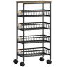 HOMCOM Carrinho Auxiliar com Rodas, 4 Cestos Amovíveis, Carga Máx. 15 kg, Estrutura Metálica, Puxadores em Madeira, para Sala de Jantar, Sala de Estar e Casa de Banho, 40x24x81,5 cm, Castanho Rústico