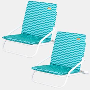 Aktive Pack 2 cadeiras praia baixas 46x60x50 cm estampa de ondas turquesa com bolso no encosto